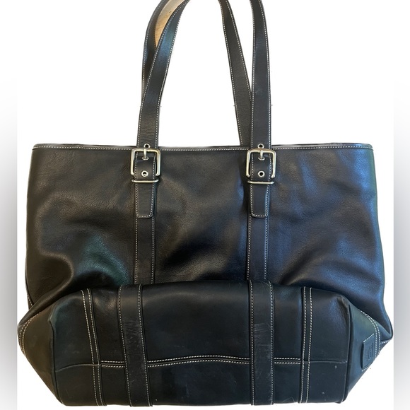 Coach Large Black Leather Hampton Shopper Tote - Picture 2 of 5